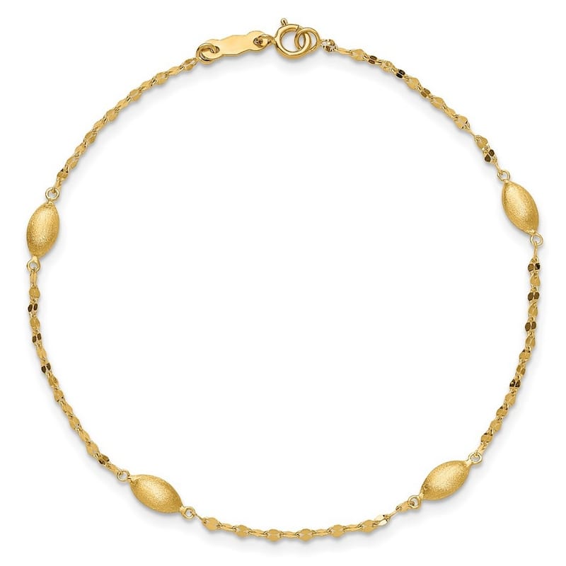 Curata 14k Yellow Gold 7.5" 3.7mm Sparkle Cut With Satin Oval Beads Bracelet