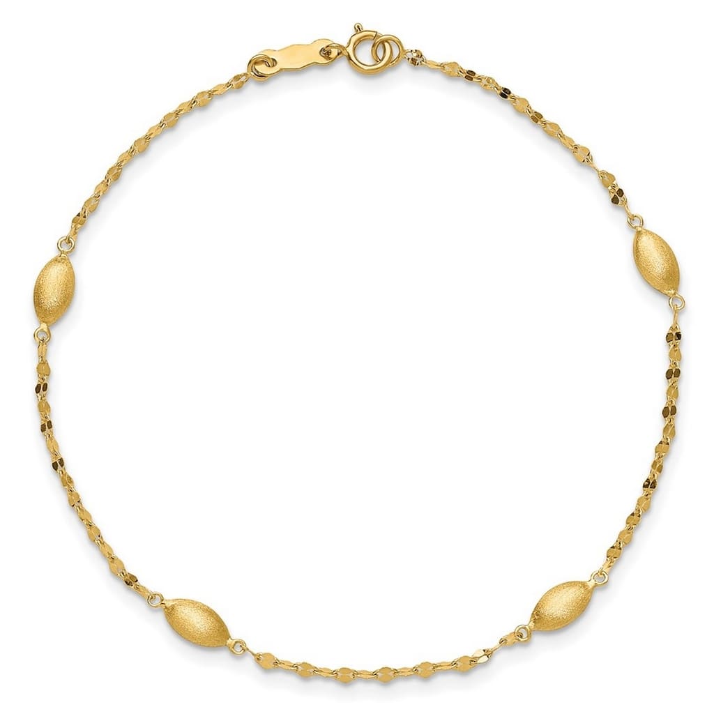 Curata 14k Yellow Gold 7.5" 3.7mm Sparkle Cut With Satin Oval Beads Bracelet