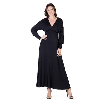 24seven Comfort Apparel V-Neck Long Sleeve Maxi Dress