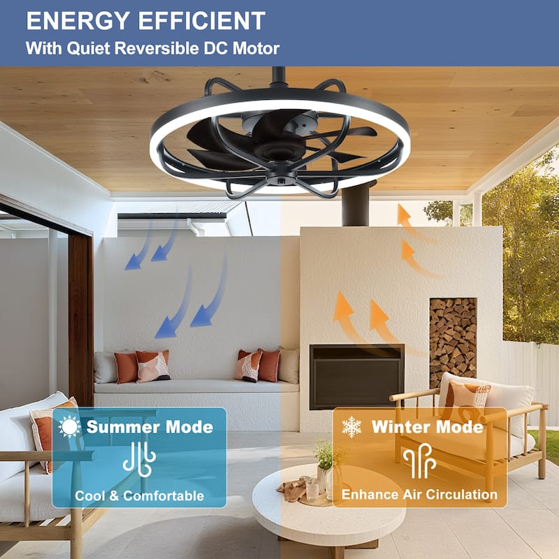 Waterproof Outdoor Ceiling Fan with Light - 20-Inch IP65 Plug-in, Remote App Control, 6-Speed Gazebo/Patio
