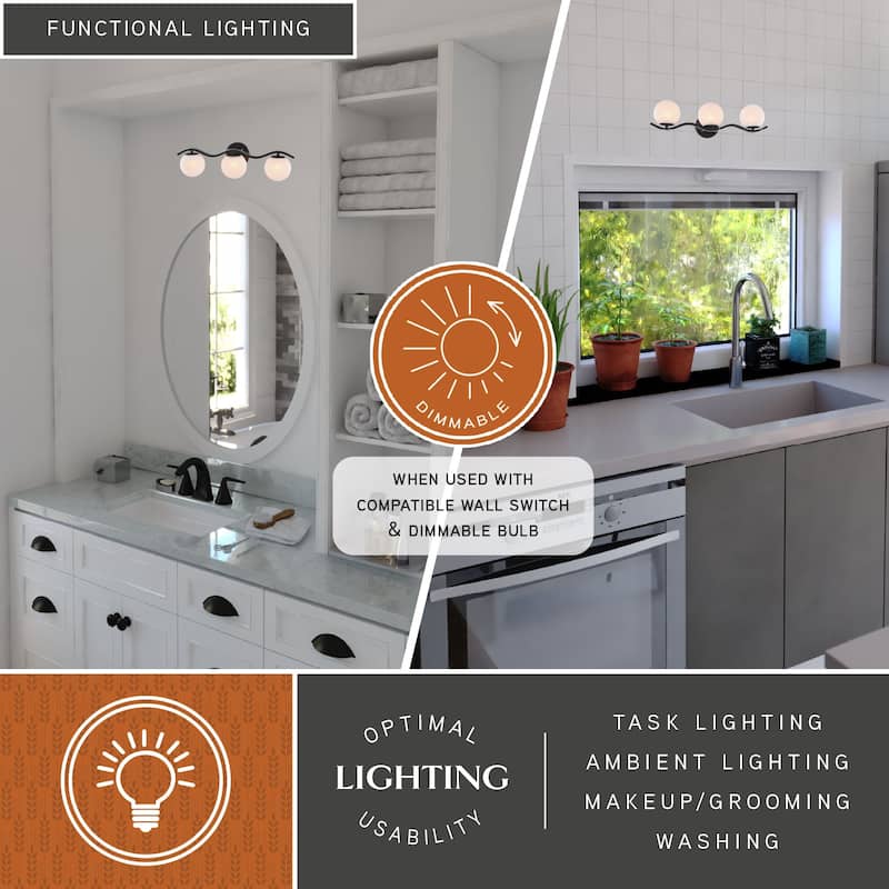 VAXCEL Monticello Bathroom Vanity Lighting Fixture, White Alabaster Glass Globe Shades, Dimmable, Reversible Wall Light