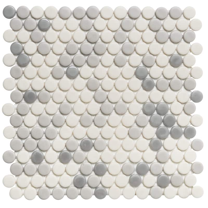 Eterna Penny 12x12 Glass Round Mosaic Tile - Floor, Wall, Backsplash - 1 Sheet (0.88 Sq. ft.) - Cinza