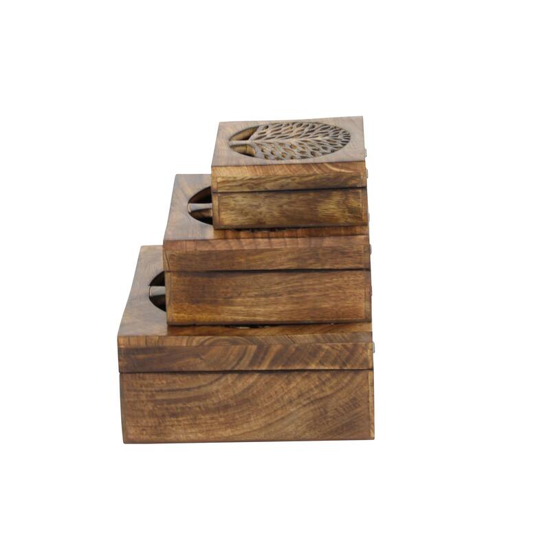 Wood Handmade Box with Hinged Lid (Set of 3)