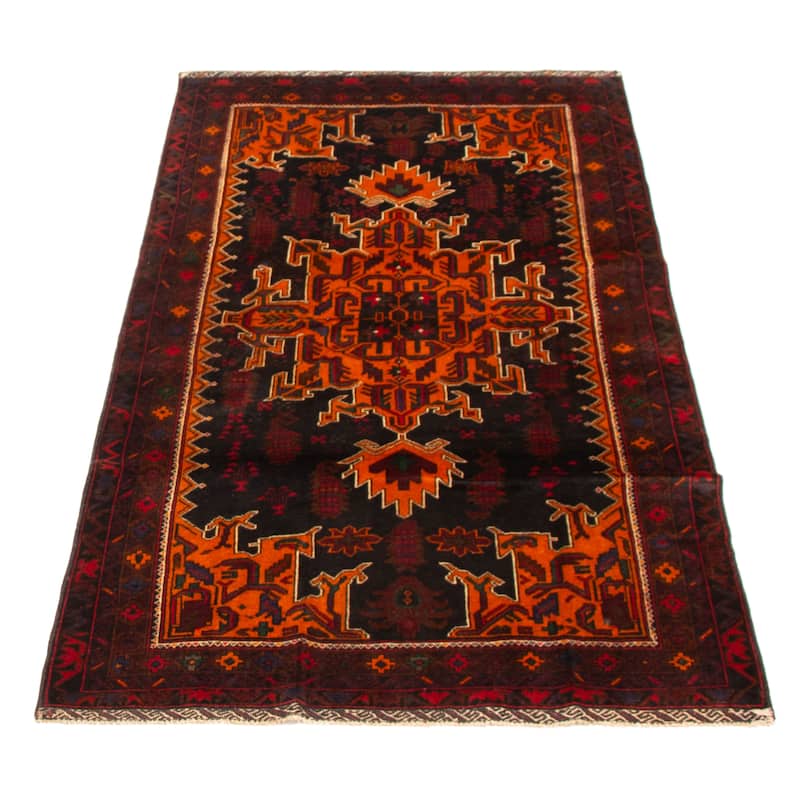 Teimani Black, Orange Rug 3'11" x 7'3" - 3'11 x 7'3
