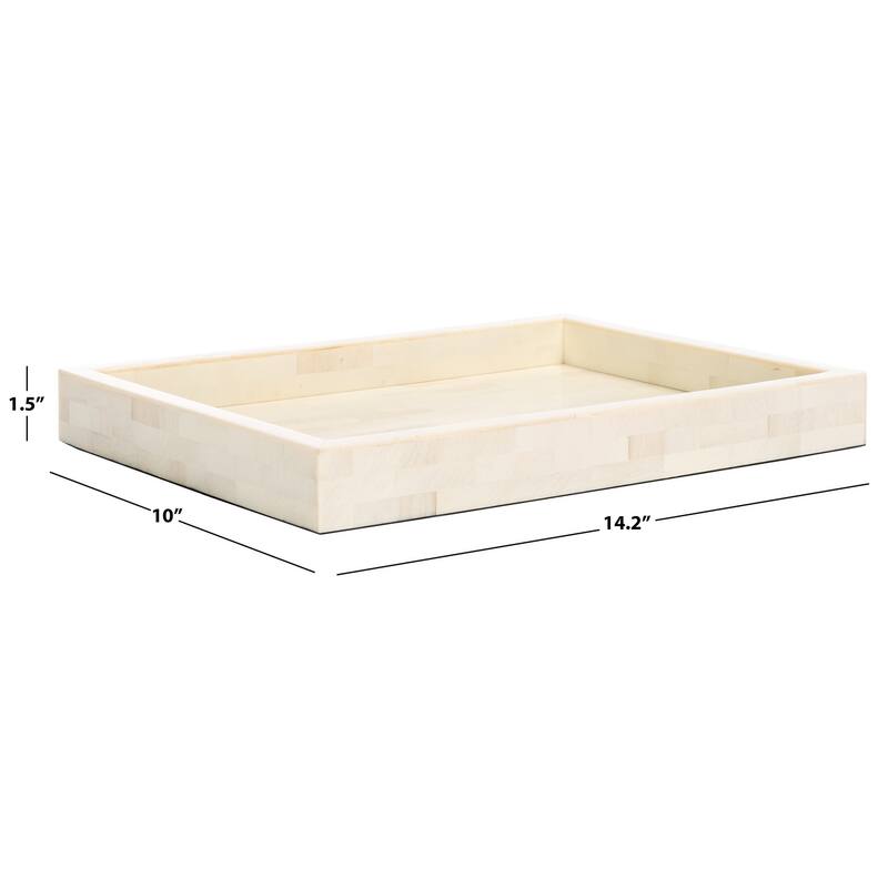 SAFAVIEH Home Sabi Antique Ivory/Faux Bone Resin 14.2"W x 10"D x 1.5"H Rectangle Tray