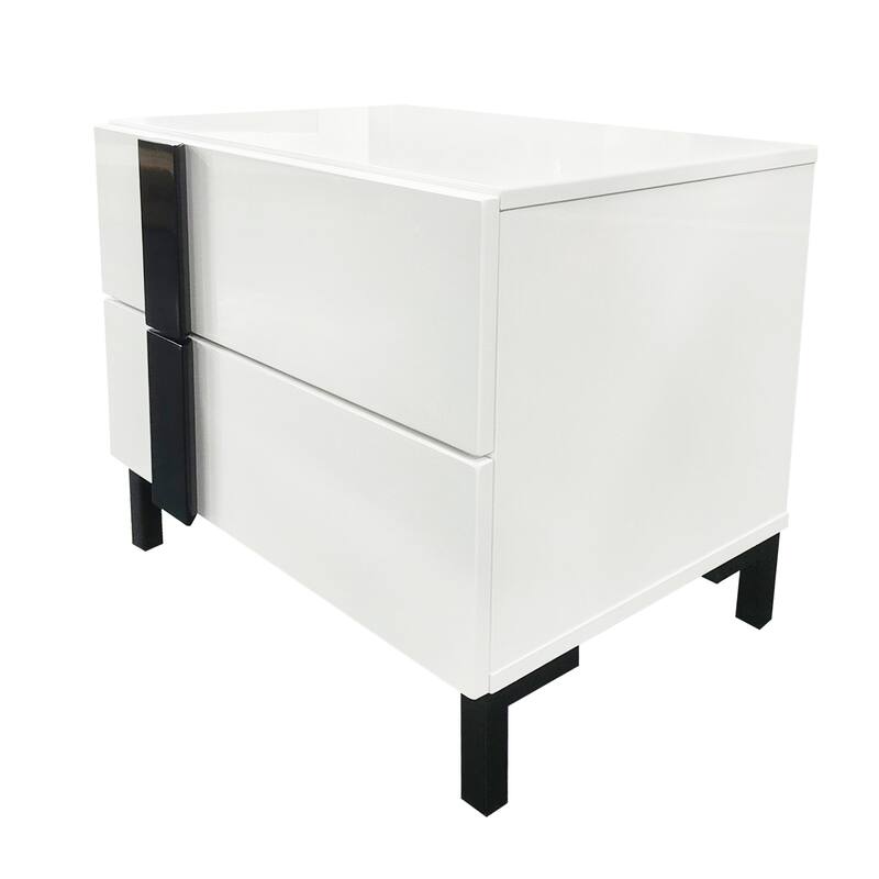 White High Gloss 3-Piece Bedroom Set, Queen Floating Bed with LED Lights & 2 Nightstands