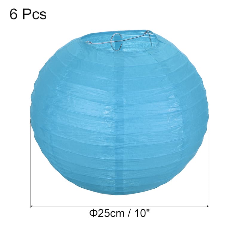 6pcs 10 Inch Folding Hanging Paper Lanterns for Wedding Home Party - Sky Blue