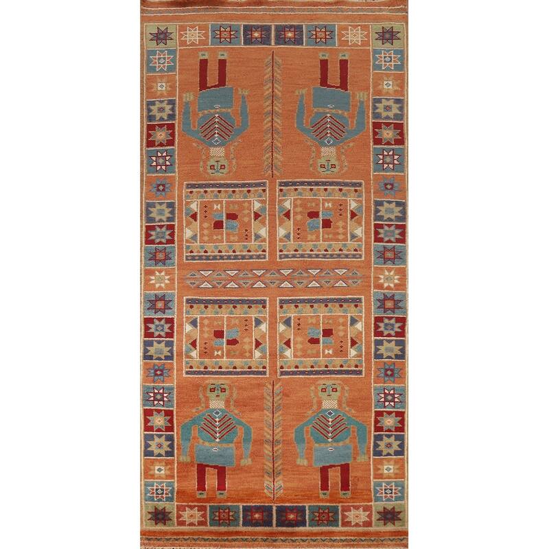 Hand Knotted Oriental 100% Wool Carpet Traditional Tribal Oranges & Rust Heriz (serapi) Runner Rug - 10' 3'' X 4' 0''