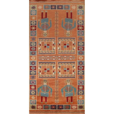 Hand Knotted Oriental 100% Wool Carpet Traditional Tribal Oranges & Rust Heriz (serapi) Runner Rug - 10' 3'' X 4' 0''