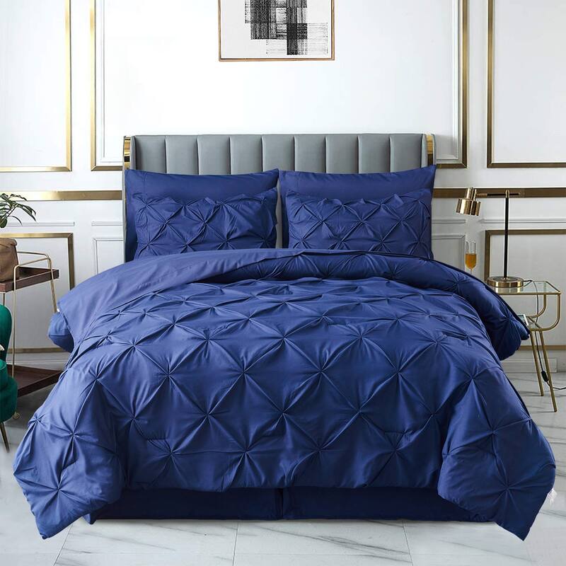 8 Pieces Pintuck Comforter Set - Navy - Twin