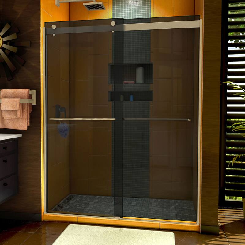 DreamLine Sapphire 56-60 in. W x 76 in. H Semi-Frameless Bypass Shower Door - Brushed Nickel and Gray Glass