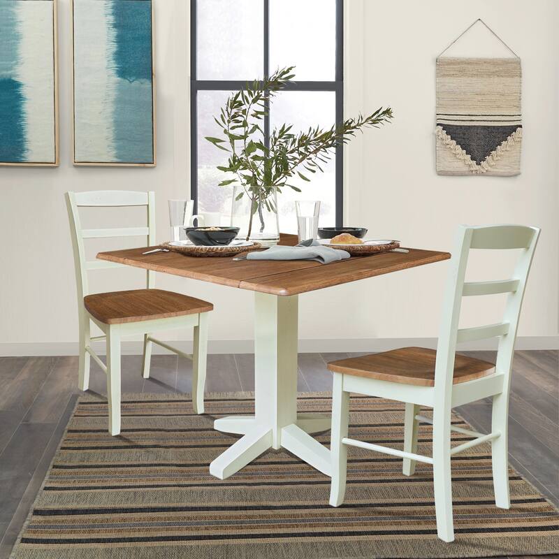 36" Round Drop Leaf Table with Two Dining Chairs