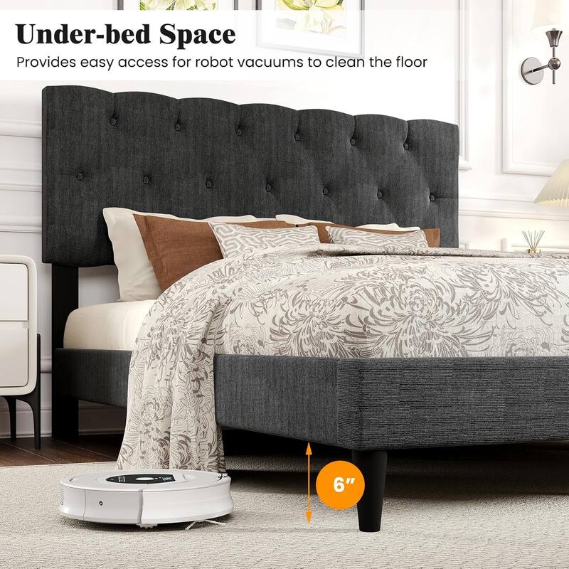 Upholstered Platform Bed w/Diamond Button Tufted Headboard