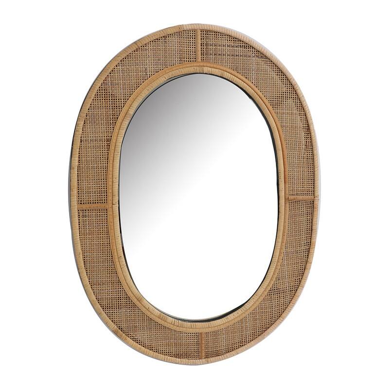 Brinley Rattan Oval Boho Wall Mirror - 32"H x 24"W x 1.5"D