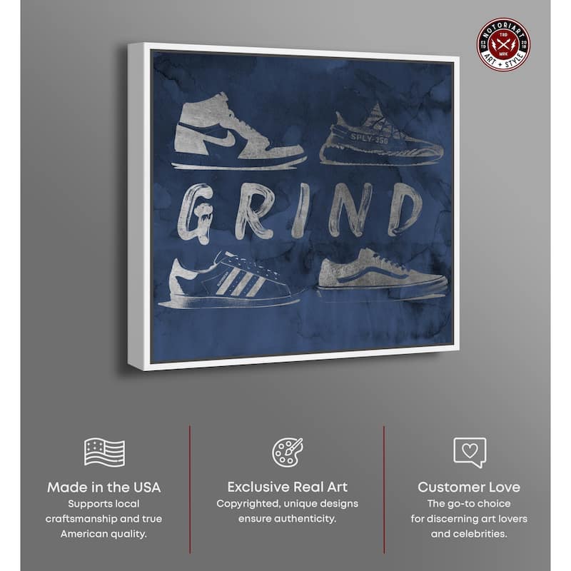 Notoriart Grind Sneakers Navy Framed Sneaker 1 Piece Canvas Wall Art
