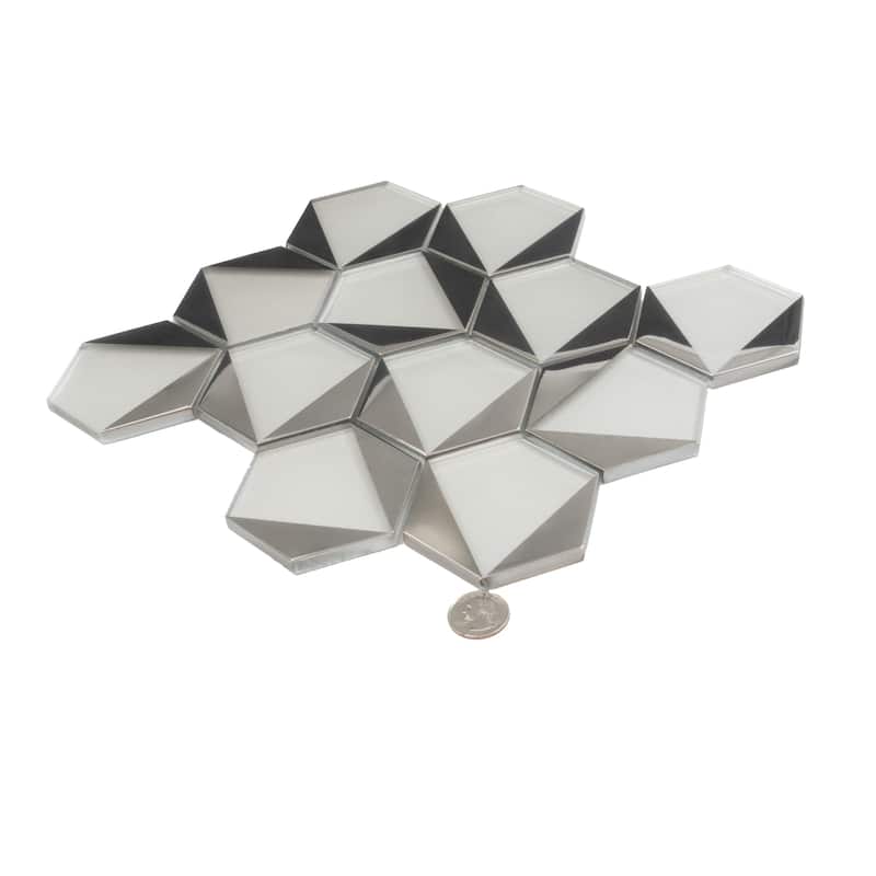 Mirari 9x11 in. Glossy Glass 3D Trapezoid Mosaic Wall Tile (3.28 sq ft/case, 5-Pack)