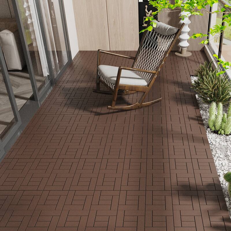 ZZ Style 12" Interlocking Deck Tiles, 44-Pack for Patio, Poolside & Balcony - 44PCS - Brown