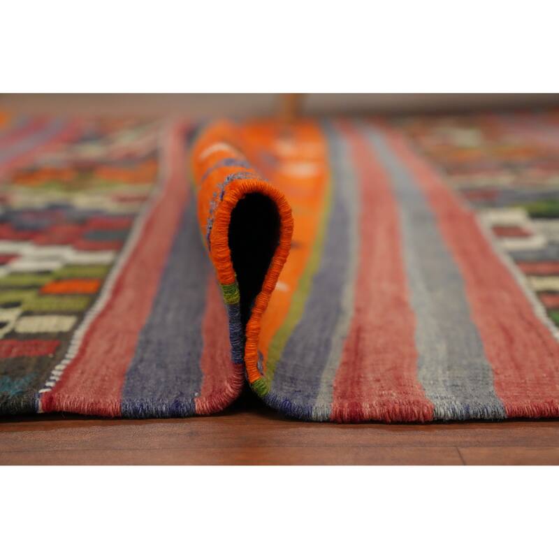 Hand Woven Oriental 100% Wool Carpet Southwestern Tribal Oranges & Rust Kilim Area Rug - 9' 6'' X 5' 10''