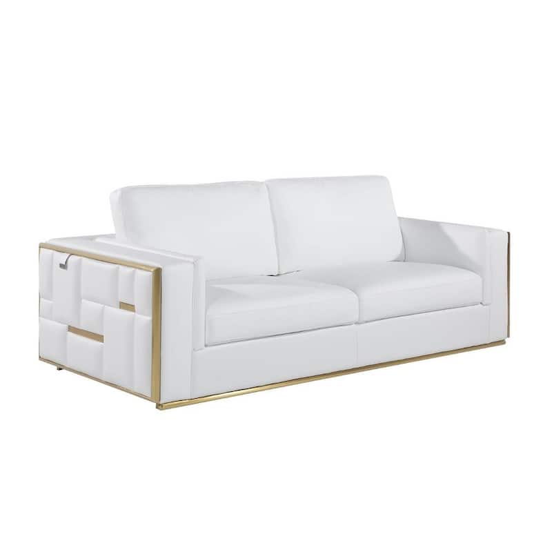 HomeRoots 89" White Italian Leather Sofa With Silver Legs - 89