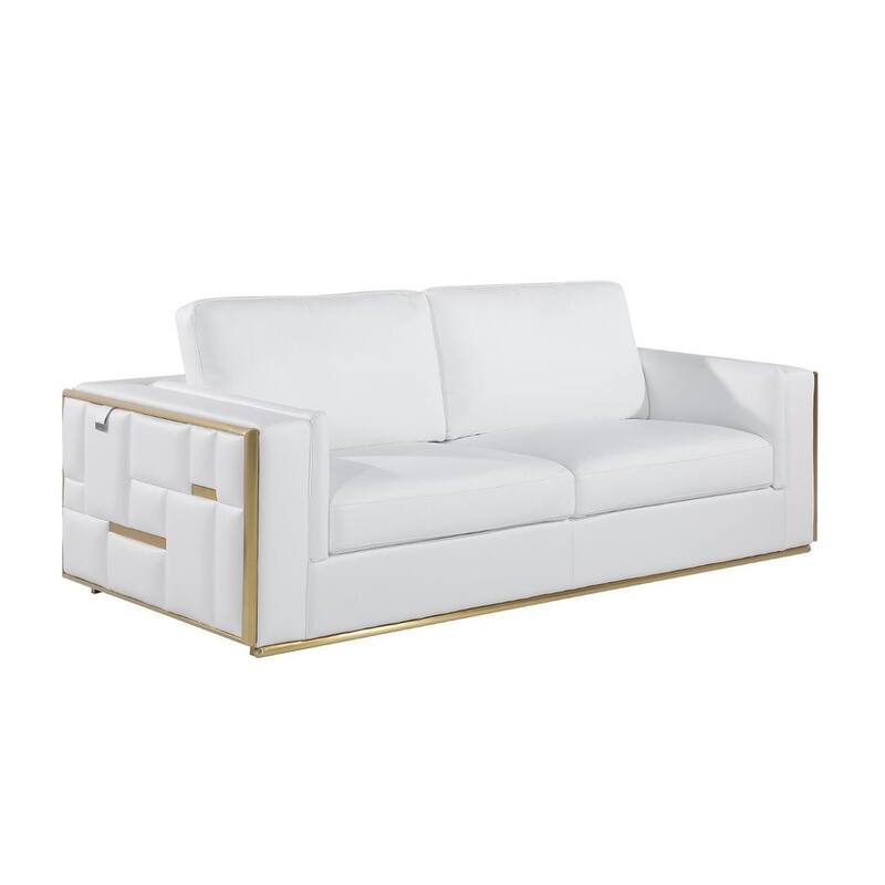 HomeRoots White Top Grain Leather Five Person Seating Set
