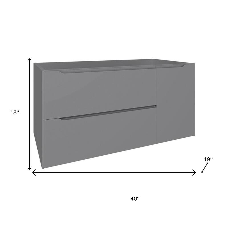 HomeRoots 40" Gray Wood Floating Bathroom Vanity With White Sink And Two Drawers - 40.00 in. x 18.00 in. x 19.00 in.
