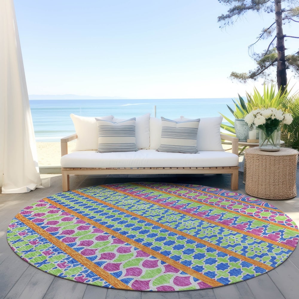 Machine Washable Indoor/ Outdoor Chantille Boho Stripe Rug