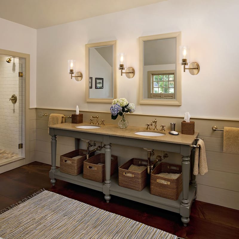 1-Light Modern Bathroom Vanity Light with Clear Glass Shades（Set of 2), Industrial Wall Sconces, Modern Wall Lights - Gold