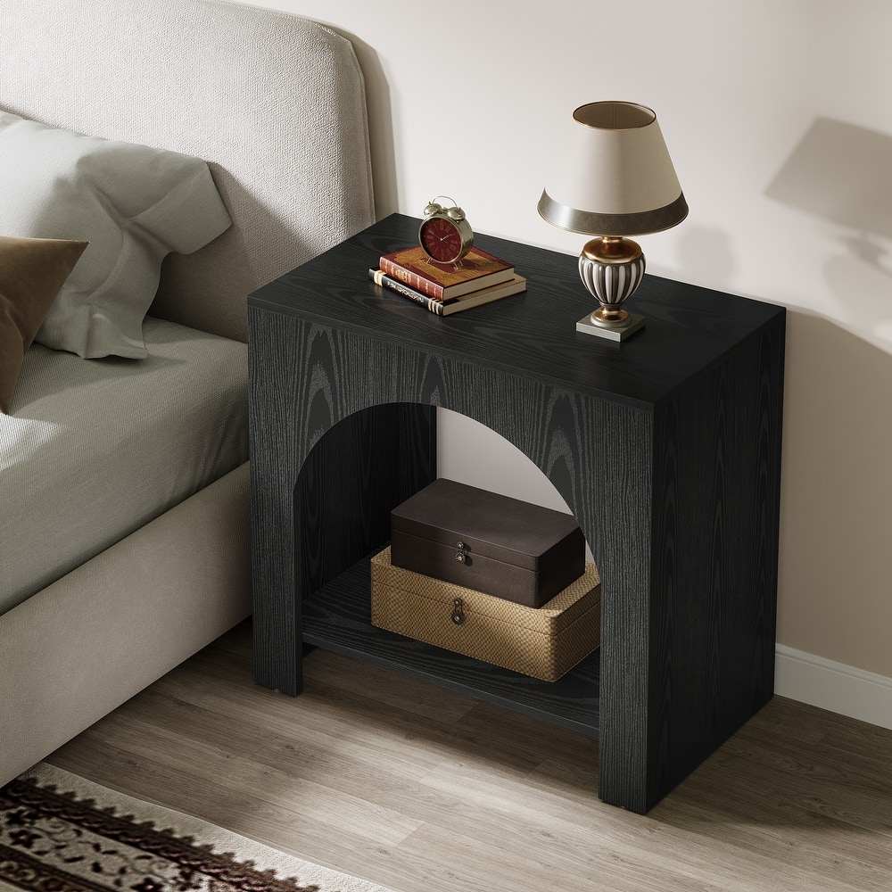 Nightstand 2 Tiers Side Table with Storage Shelf Farmhouse Bedside Table for Bedroom