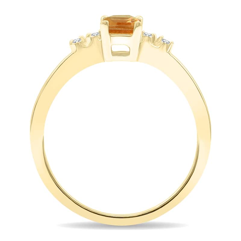 Women's Emerald Cut Citrine and Diamond Sparkle Ring in 10K Yellow Gold