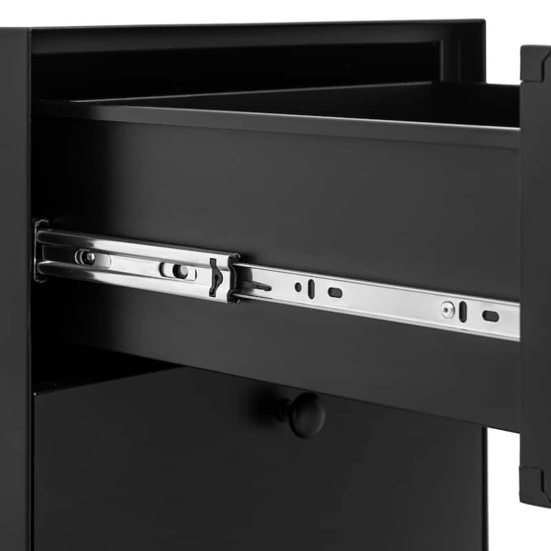 Night Stand Wooden End Table, Bedside Furniture Bedside聽Table with 2 Circular Handle Drawers, Nightstand Steel Frame Cabinet