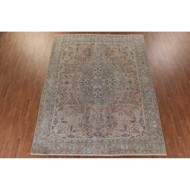 Hand Knotted Oriental 100% Wool Carpet Traditional Floral Pink Tabriz Area Rug - 12' 6'' X 9' 6''