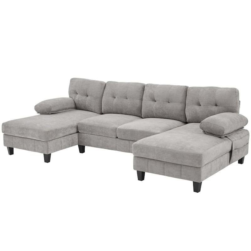 103.5" Chenille Fabric U-shaped Sectional Sofa with Dual Chaise Lounges