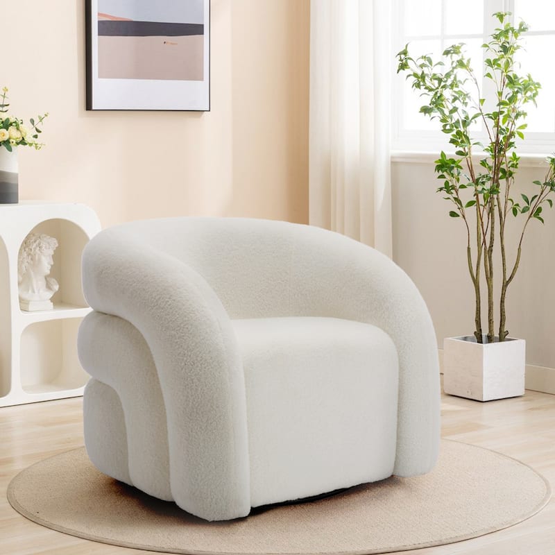 Upholstered Swivel Barrel Accent Chair - White