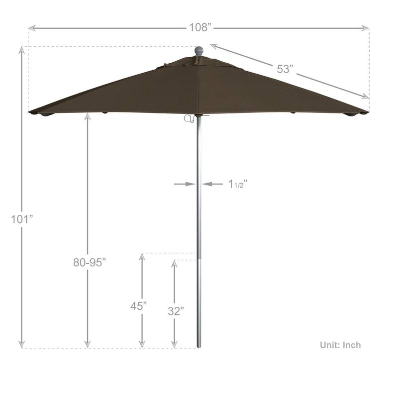 California Umbrella 9' Rd. Aluminum Frame, Fiberglass Rib Patio Umbrella, Push Open,Anodized Silver Finish, Sunbrella Fabric