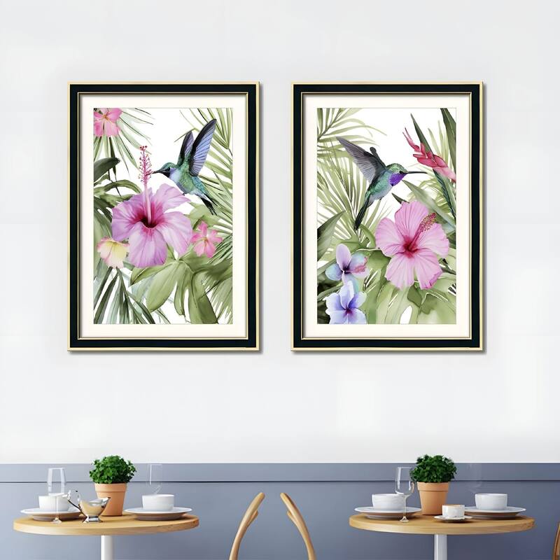 Set of 2 Pelican Bird Framed Wall Art - Replaceable Canvas Prints with Solid Wood Picture Frames, Modern Nature Wall Decor - Gold/Brown