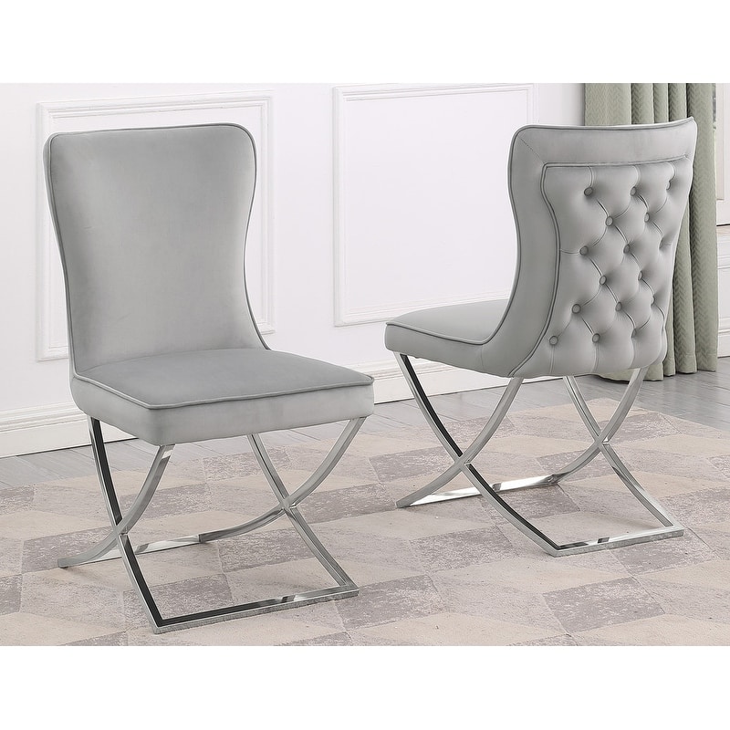 Best Master Furniture Leanne Velvet Upholstered Tufted Side Chairs - N/A