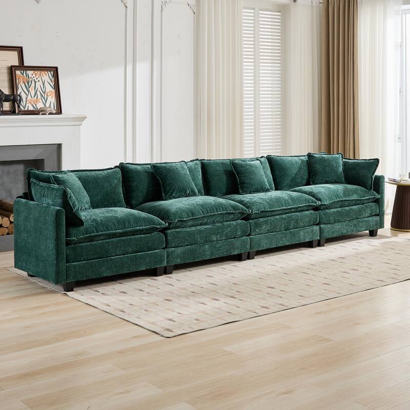 Roomfitters Large Upholstered 4-Seater Sofa with Plush Cushions and Pillows, Modern Cloud Couch for Living Room