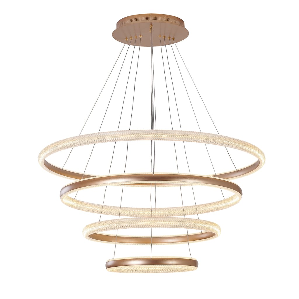 4-Light Gold Iron LED Chandelier With Clear Acrylic Diffusers