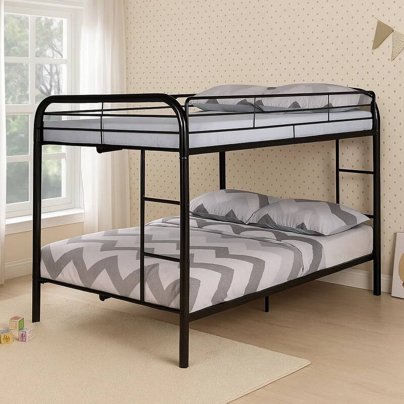 Fegy Full Over Full Bunk Bed, Ladder and Rails, Black Metal Frame