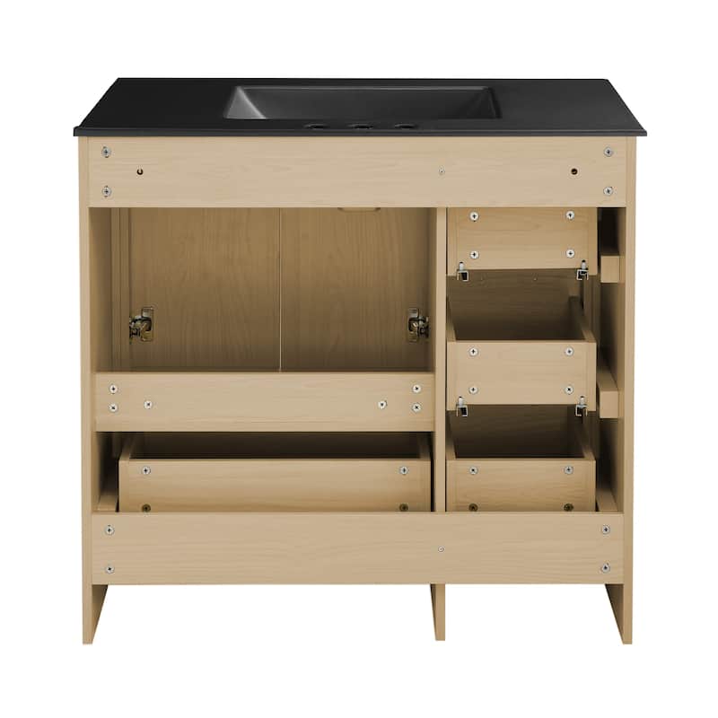 Virage 36 In. Brown Oak Bathroom Vanity With Black, 3-Hole Ceramic Sink Top