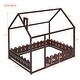 preview thumbnail 14 of 12, Full Size Wooden House Bed Frame with Roof and Fence, Sturdy Pine Construction for Kids and Teens, Slats Not Included