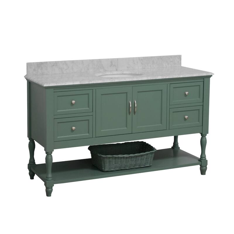 KitchenBathCollection Beverly 60" Single Bathroom Vanity with Carrara Marble Top