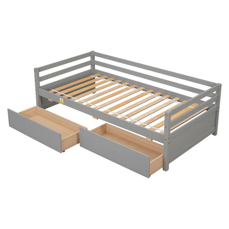 Daybed Wood Frame Single Bed with Two Storage Drawers and Guardrail & Slatted Frame Bed Bath
