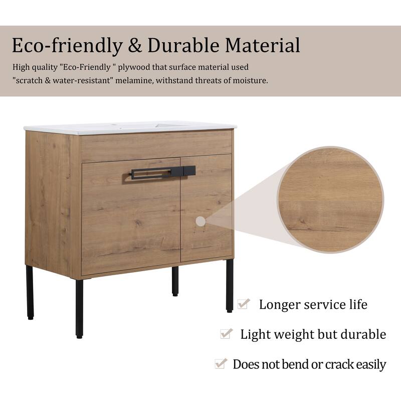 Bathroom Vanity With Sink In 24/30/36 Inch, Floating Bathroom Vanity or Freestanding Vanity With Soft Close Door