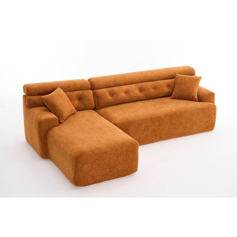 105" Chenille Sectional Sofa with Chaise Lounge & 2 Pillows