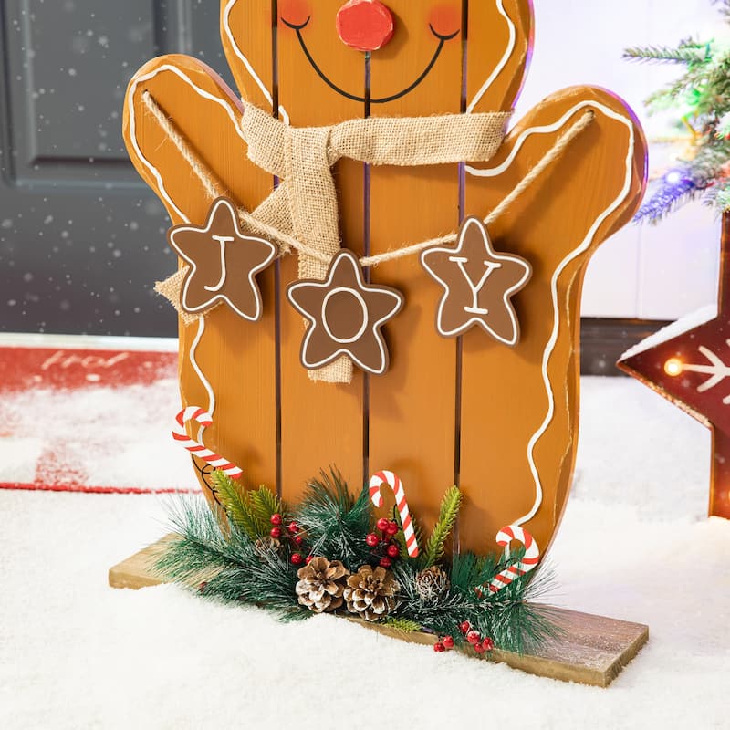 Glitzhome 24"H Wood Gingerbread Man Christmas Porch Decor
