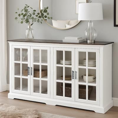 Orso Sideboard Buffet Console, 2 Double Door Cabinet, White, Brown