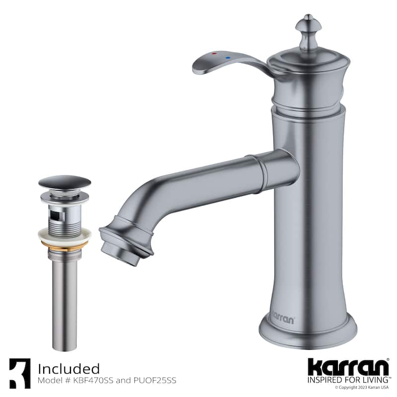 Karran Vineyard KBF470 Single-Handle Single Hole Basin Bathroom Faucet with Matching Pop-up Drain - Stainless Steel