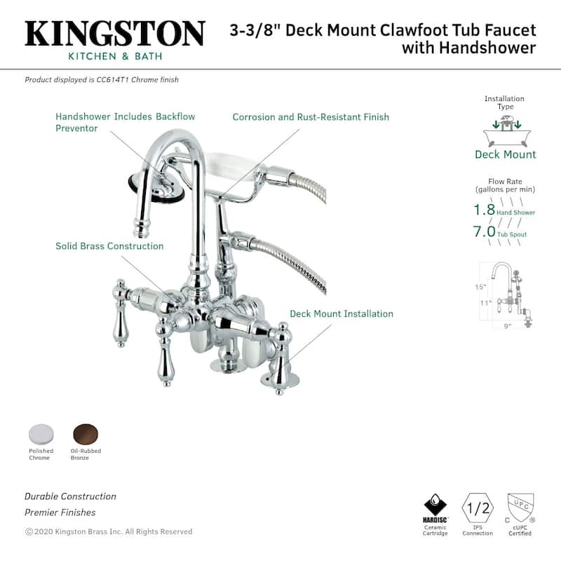 Kingston Brass Vintage Deck Mounted Clawfoot Tub Filler with Built-In