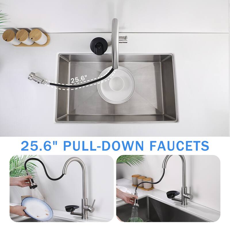 Modern 3-in-1 High-Arc Pull-Down Sprayer Kitchen Faucet with 3 Function Spray Mode & Press-Type Glass Rinser